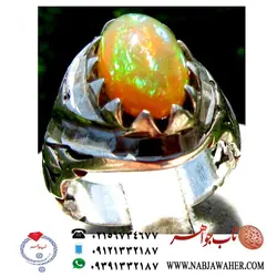 انگشترفاخر اوپال طبیعی بسیار الوان و با تلئلو رکاب دست سازمغان