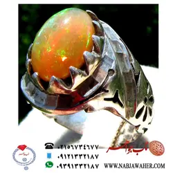 انگشترفاخر اوپال طبیعی بسیار الوان و با تلئلو رکاب دست سازمغان