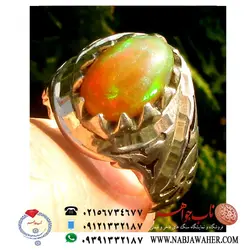 انگشترفاخر اوپال طبیعی بسیار الوان و با تلئلو رکاب دست سازمغان