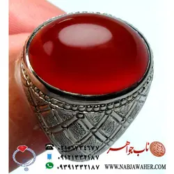 انگشترفاخر و نفیس عقیق سرخ کبدی کهنه و ابدار یمنی با رکاب فدیوم رولکسی ممتاز تهران F کرد