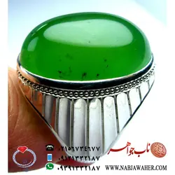 انگشترنفیس عقیق سبز دامله شن دار و قواره درشت با رکاب بی نقص مجید شایق