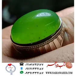 انگشترنفیس عقیق سبز دامله شن دار و قواره درشت با رکاب بی نقص مجید شایق