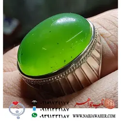انگشترنفیس عقیق سبز دامله شن دار و قواره درشت با رکاب بی نقص مجید شایق