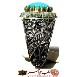 انگشتر نفیس فیروزه عجمی طبع بلند نیشابوری قلمزنی استاد جنگی طاووسی