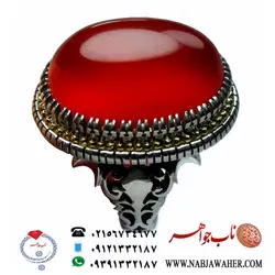 انگشترنفیس عقیق سرخ پاک دامله ابدار کهنه یمنی و رکاب فاخر عقربی طلا فدیوم چنگ خودنویسی استاد مهدی انوار