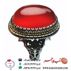 انگشترنفیس عقیق سرخ پاک دامله ابدار کهنه یمنی و رکاب فاخر عقربی طلا فدیوم چنگ خودنویسی استاد مهدی انوار