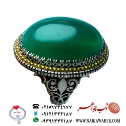 انگشترمردانه نفیس طلا فدیوم ویژه چنگ خودنویسی مهدی انوارسنگ عقیق سبز زمردی درشت