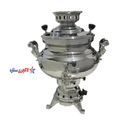 سماور گازی ذکائیان مدل ساده تنوره دار برنجی با روکش استیل ظرفیت 10لیتر