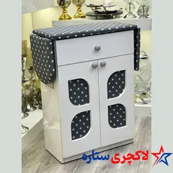 میز اتو و جای چرخ خیاطی طرح پروانه سفید و طوسی تمام ام دی اف