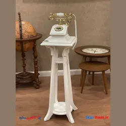 تلفن ایستاده چهارپایه چوبی میرون در دو رنگ قهوه ای و سفید