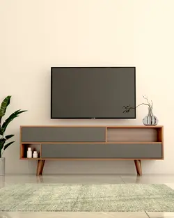 میز تلویزیون طوسی قهوه ای قفل مگنتی مدل T.S005