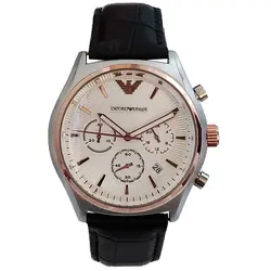 ساعت مچی عقربه‌ای مردانه امپریو آرمانی مدل بندچرمی قاب فلزی تاریخ شمار سه موتور کرنوگراف کد 2