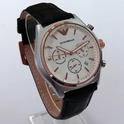 ساعت مچی عقربه‌ای مردانه امپریو آرمانی مدل بندچرمی قاب فلزی تاریخ شمار سه موتور کرنوگراف کد 2