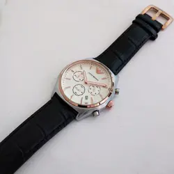 ساعت مچی عقربه‌ای مردانه امپریو آرمانی مدل بندچرمی قاب فلزی تاریخ شمار سه موتور کرنوگراف کد 2