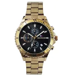 بندفلزی مردانه طلایی صفحه مشکی رنگ ثابت فروش ویژه تاریخ شمار اسپرت و شیک