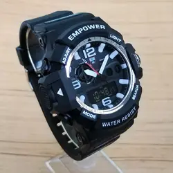ساعت دوزمانه ارسال رایگان اسپرت دیجیتال پسرانه ضدآب کرنومتر دار چراغ دید در شب مشکی سفید