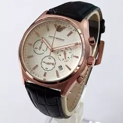 هدیه خاص ساعت مچی عقربه ای مردانه بند چرمی مشکی ساعت شیک روزپدر سه موتوره ضدآب تاریخ شمار