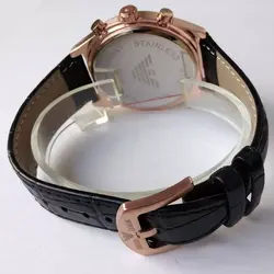 هدیه خاص ساعت مچی عقربه ای مردانه بند چرمی مشکی ساعت شیک روزپدر سه موتوره ضدآب تاریخ شمار