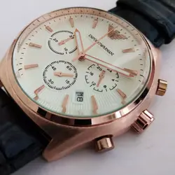 هدیه خاص ساعت مچی عقربه ای مردانه بند چرمی مشکی ساعت شیک روزپدر سه موتوره ضدآب تاریخ شمار