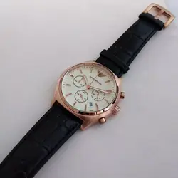 هدیه خاص ساعت مچی عقربه ای مردانه بند چرمی مشکی ساعت شیک روزپدر سه موتوره ضدآب تاریخ شمار