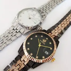 ساعت بندفلزی عقربه ای زنانه تراش خورده تاریخ شمار ساعت خاص و زیبا کادوی لاکچری حراج ساعت