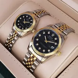 ساعت ست بندفلزی ساعت مچی عقربه ای جفتی رولکس ROLEX طلایی نقره ای نگین دار تک موتور تاریخ دار تاریخ شمار