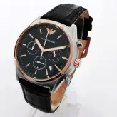 کادو تولد ساعت بند چرمی مردانه مشکی رزگلد امپریوآرمانی سه موتور فعال تاریخ شمار کرنوگراف ارسال رایگان