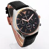 کادو تولد ساعت بند چرمی مردانه مشکی رزگلد امپریوآرمانی سه موتور فعال تاریخ شمار کرنوگراف ارسال رایگان