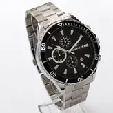 بندفلزی مردانه سه موتوره فعال نقره ای صفحه مشکی رنگ ثابت فروش ویژه تاریخ شمار اسپرت و شیک