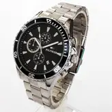 بندفلزی مردانه سه موتوره فعال نقره ای صفحه مشکی رنگ ثابت فروش ویژه تاریخ شمار اسپرت و شیک