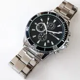 بندفلزی مردانه سه موتوره فعال نقره ای صفحه مشکی رنگ ثابت فروش ویژه تاریخ شمار اسپرت و شیک