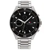 بندفلزی مردانه سه موتوره فعال نقره ای صفحه مشکی رنگ ثابت فروش ویژه تاریخ شمار اسپرت و شیک