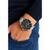 بندفلزی مردانه سه موتوره فعال نقره ای صفحه مشکی رنگ ثابت فروش ویژه تاریخ شمار اسپرت و شیک