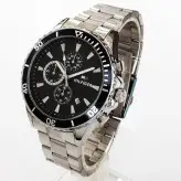 بندفلزی مردانه سه موتوره فعال نقره ای صفحه مشکی رنگ ثابت فروش ویژه تاریخ شمار اسپرت و شیک