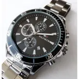 بندفلزی مردانه سه موتوره فعال نقره ای صفحه مشکی رنگ ثابت فروش ویژه تاریخ شمار اسپرت و شیک