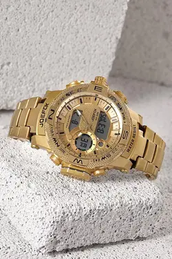 ساعت دو زمانه JOEFOX دیجیتال و آنالوگ 🔹مقاوم در برابر آب 🔹روز شمار و تاریخ شمار 🔹قابلیت نمایش 24 ساعته 🔹قابلیت نمایش ساعت دوم 🔹صفحه طرح‌دار 🔹نور پس زمینه 🔹تایمر 🔹آلارم