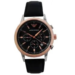 ساعت بندچرمی مردانه ضدآب سه موتور فعال کرنوگراف تاریخ شمار امپریوآرمانی پوست ماری اسپرت ساعت رزگلدمشکی  ارسال رایگان