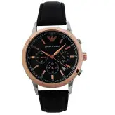 ساعت بندچرمی مردانه ضدآب سه موتور فعال کرنوگراف تاریخ شمار امپریوآرمانی پوست ماری اسپرت ساعت رزگلدمشکی  ارسال رایگان