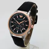 ساعت بندچرمی مردانه ضدآب سه موتور فعال کرنوگراف تاریخ شمار امپریوآرمانی پوست ماری اسپرت ساعت رزگلدمشکی  ارسال رایگان