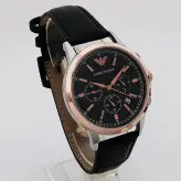 ساعت بندچرمی مردانه ضدآب سه موتور فعال کرنوگراف تاریخ شمار امپریوآرمانی پوست ماری اسپرت ساعت رزگلدمشکی  ارسال رایگان