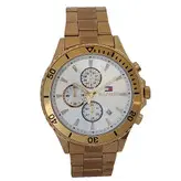 بندفلزی مردانه ضدآب طلایی 3 موتور فعال کرنوگراف .رنگ ثابت فروش ویژه تاریخ شمار اسپرت و شیک