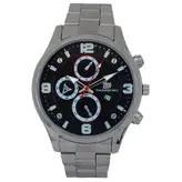 ساعت بندفلزی مردانه ارسال رایگان نقره ای مشکی تاریخ شمار عقربه ای اسپرت کادوی خاص ساعت نقره ای