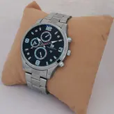 ساعت بندفلزی مردانه ارسال رایگان نقره ای مشکی تاریخ شمار عقربه ای اسپرت کادوی خاص ساعت نقره ای