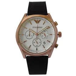 ساعت مردانه امپریوآرمانی بندچرمی ضدآب تاریخ شمار ساعت قهوه ای رزگلد کیفیت بالا ارسال رایگان