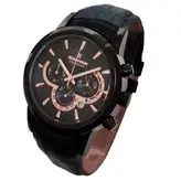 ساعت رومانسون مردانه بندچرمی فیکس قفل کلیپسی سه موتور فعال کرنوگراف ضدآب تاریخ شمار زیبا مشکی رزگلد