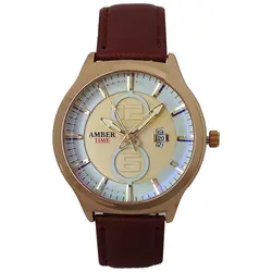 ساعت مردانه بندچرمی ضدآب تاریخ شمار ساعت قهوه ای طلایی کیفیت بالا ارسال رایگان کادو خاص حراجی ساعت