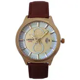 ساعت مردانه بندچرمی ضدآب تاریخ شمار ساعت قهوه ای طلایی کیفیت بالا ارسال رایگان کادو خاص حراجی ساعت