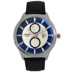 ساعت مردانه بندچرمی ضدآب تاریخ شمار ساعت مشکی نقره ای کیفیت بالا ارسال رایگان