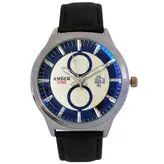 ساعت مردانه بندچرمی ضدآب تاریخ شمار ساعت مشکی نقره ای کیفیت بالا ارسال رایگان