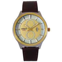 ساعت مردانه بندچرمی ضدآب تاریخ شمار ساعت طلایی قهوه ای کیفیت بالا ارسال رایگان